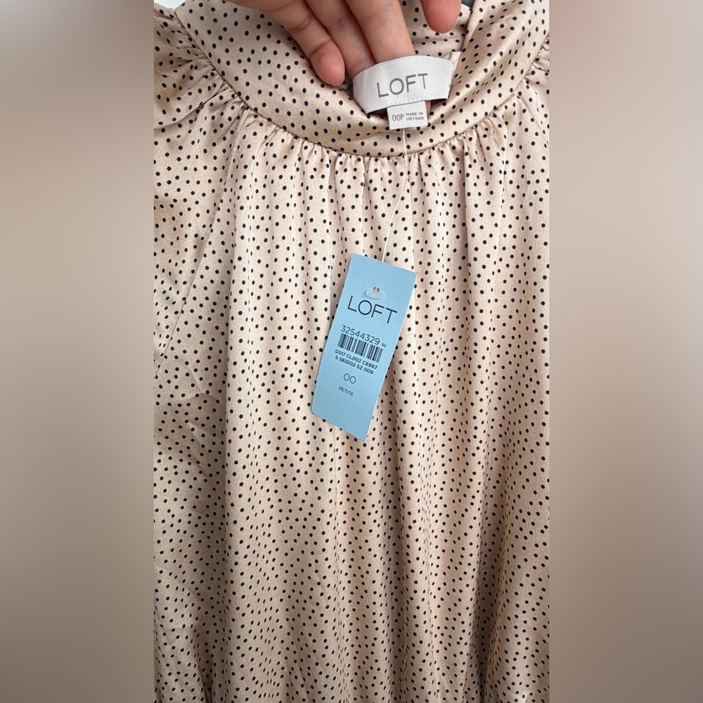 LOFT Beige Polka Dot Dress NWT - Picture 3 of 5